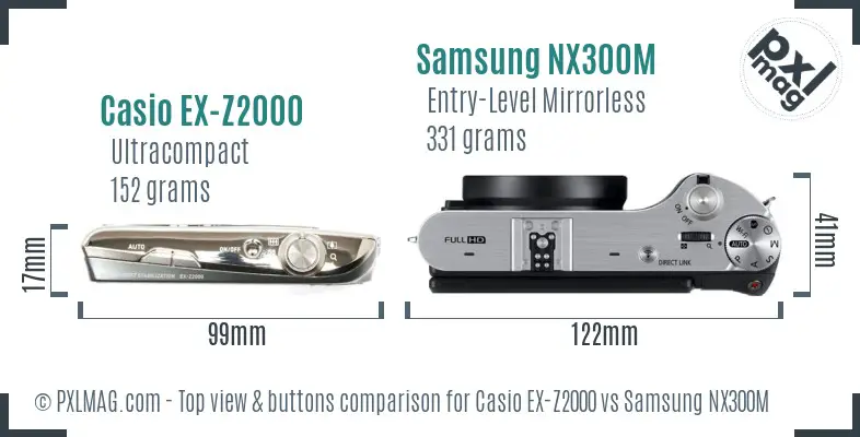 Casio EX-Z2000 vs Samsung NX300M top view buttons comparison