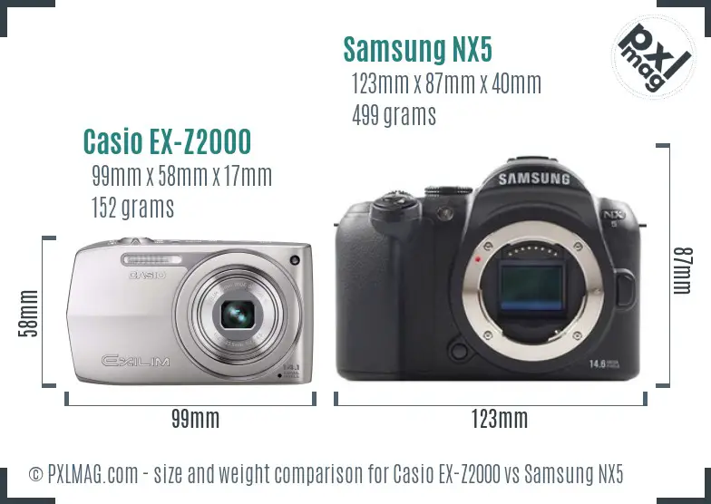 Casio EX-Z2000 vs Samsung NX5 size comparison