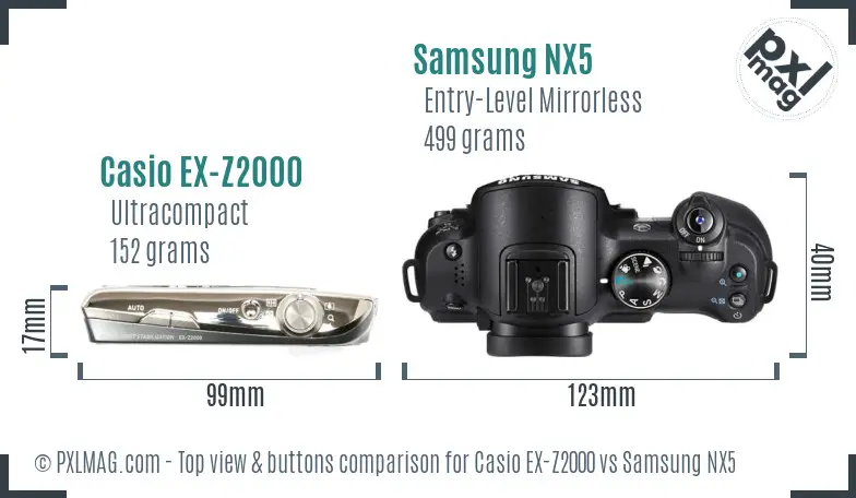 Casio EX-Z2000 vs Samsung NX5 top view buttons comparison