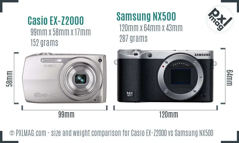 Casio EX-Z2000 vs Samsung NX500 size comparison