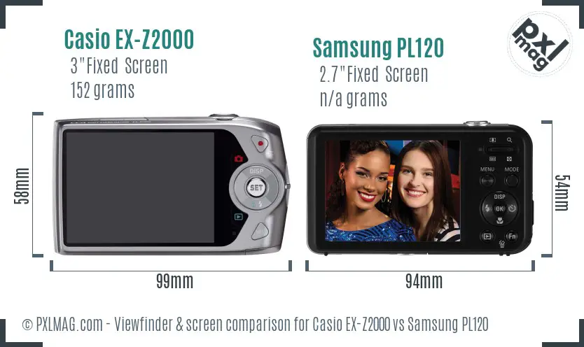 Casio EX-Z2000 vs Samsung PL120 Screen and Viewfinder comparison