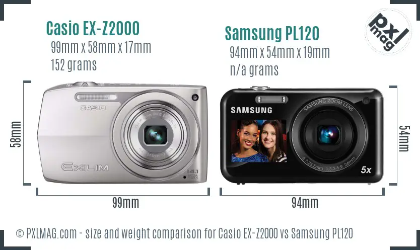 Casio EX-Z2000 vs Samsung PL120 size comparison