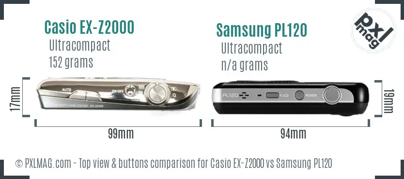 Casio EX-Z2000 vs Samsung PL120 top view buttons comparison