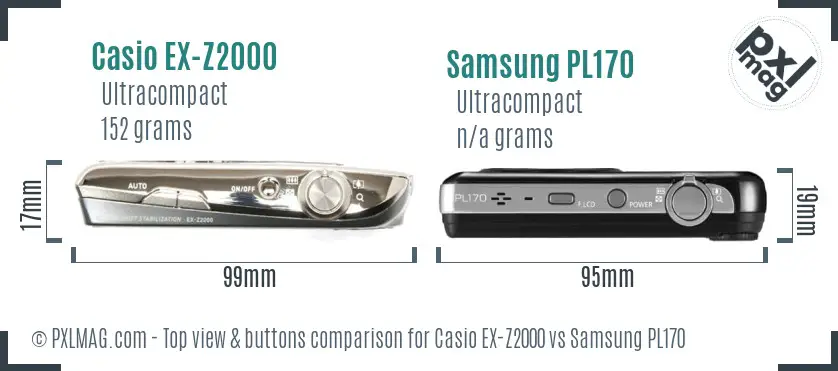 Casio EX-Z2000 vs Samsung PL170 top view buttons comparison