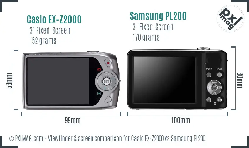 Casio EX-Z2000 vs Samsung PL200 Screen and Viewfinder comparison