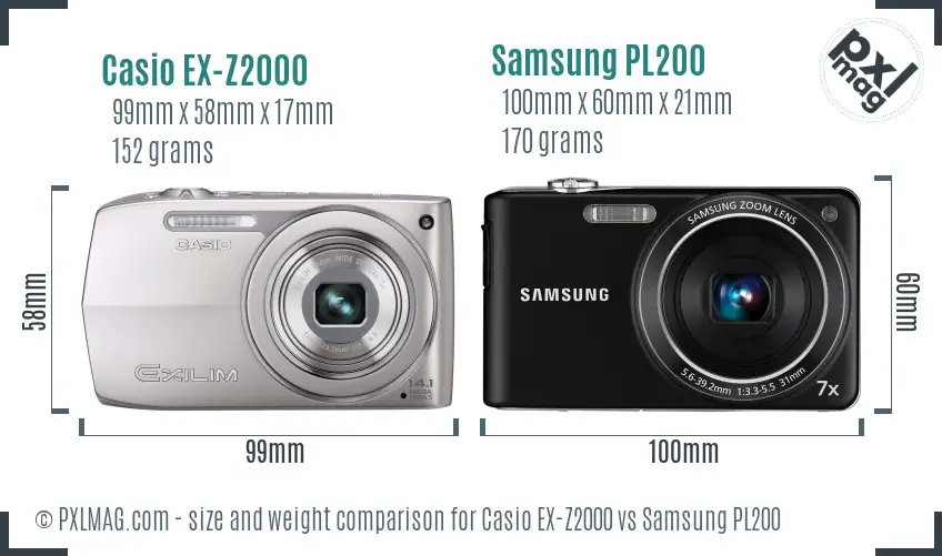 Casio EX-Z2000 vs Samsung PL200 size comparison