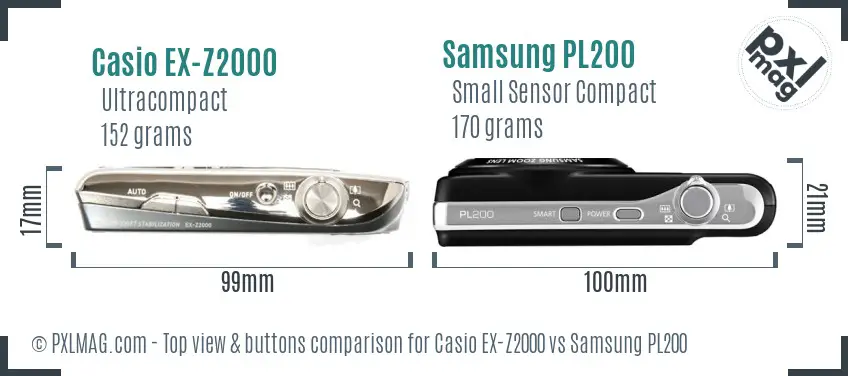 Casio EX-Z2000 vs Samsung PL200 top view buttons comparison