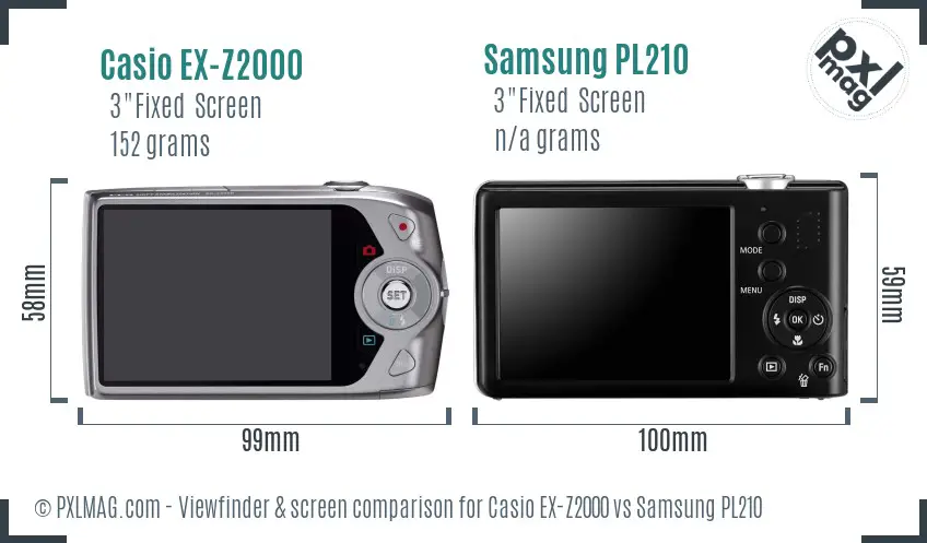 Casio EX-Z2000 vs Samsung PL210 Screen and Viewfinder comparison