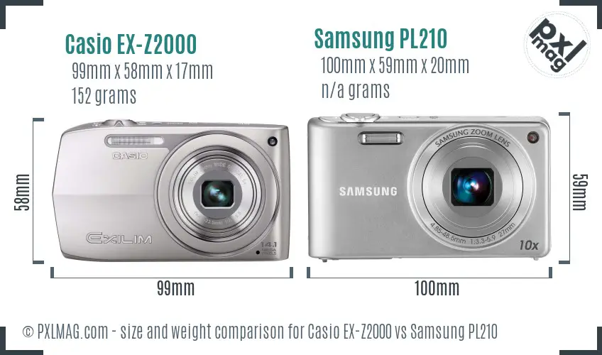 Casio EX-Z2000 vs Samsung PL210 size comparison
