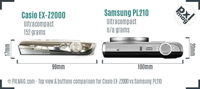 Casio EX-Z2000 vs Samsung PL210 top view buttons comparison