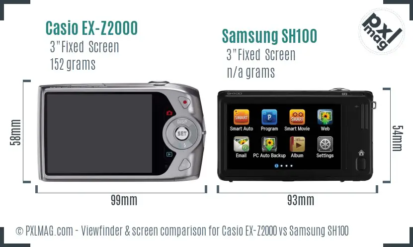 Casio EX-Z2000 vs Samsung SH100 Screen and Viewfinder comparison