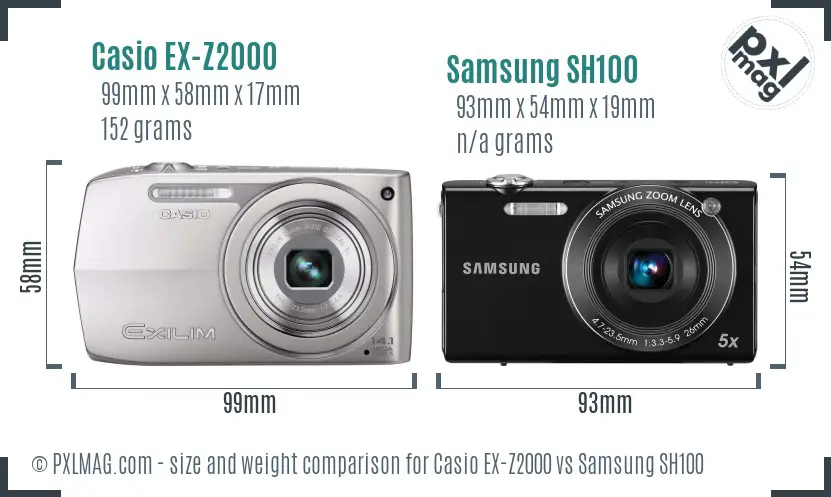 Casio EX-Z2000 vs Samsung SH100 size comparison