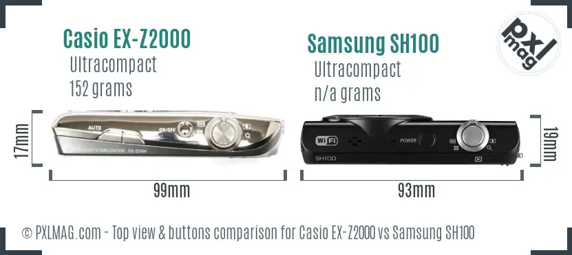Casio EX-Z2000 vs Samsung SH100 top view buttons comparison