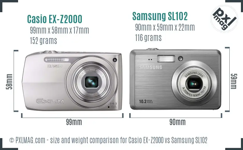 Casio EX-Z2000 vs Samsung SL102 size comparison