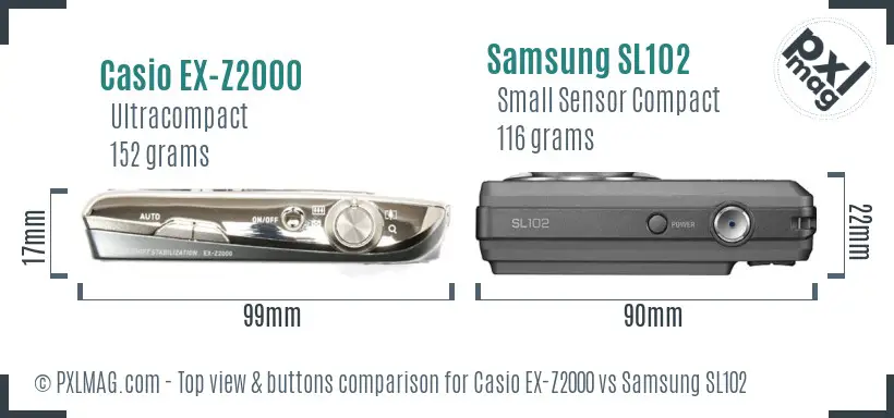 Casio EX-Z2000 vs Samsung SL102 top view buttons comparison