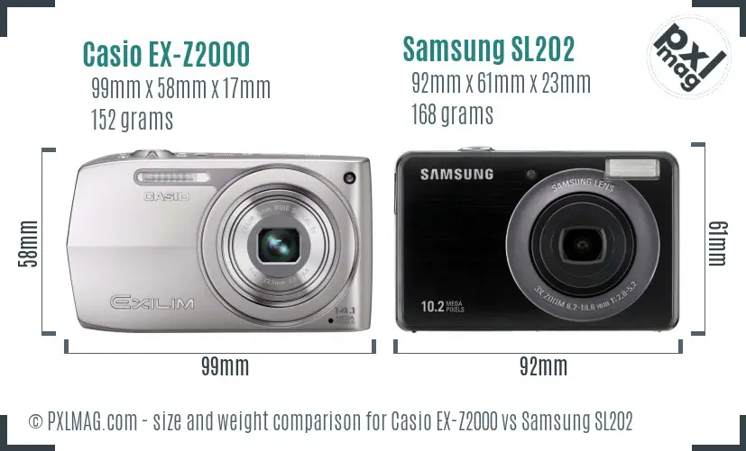 Casio EX-Z2000 vs Samsung SL202 size comparison