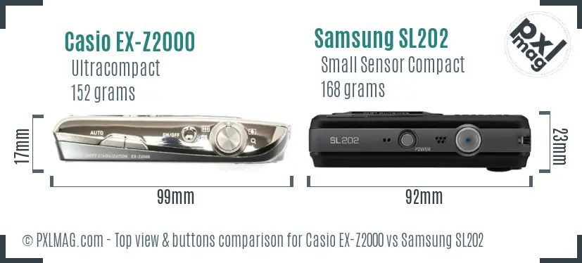Casio EX-Z2000 vs Samsung SL202 top view buttons comparison