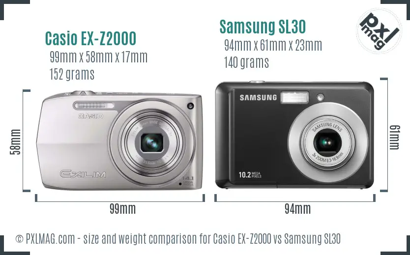 Casio EX-Z2000 vs Samsung SL30 size comparison