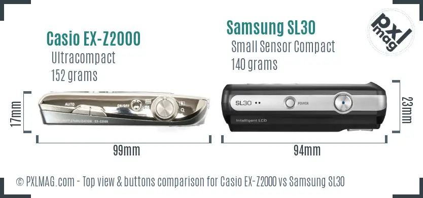 Casio EX-Z2000 vs Samsung SL30 top view buttons comparison