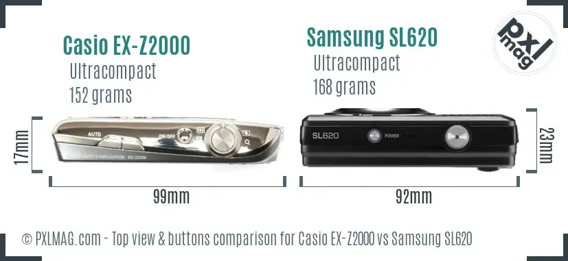 Casio EX-Z2000 vs Samsung SL620 top view buttons comparison