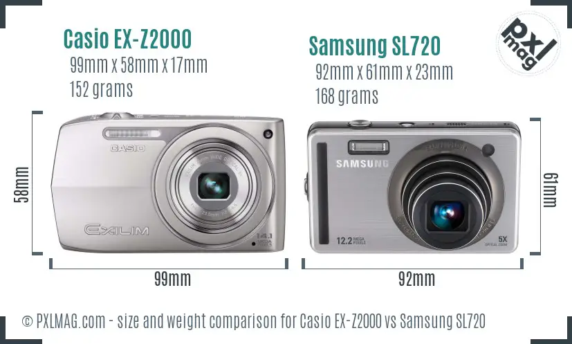 Casio EX-Z2000 vs Samsung SL720 size comparison