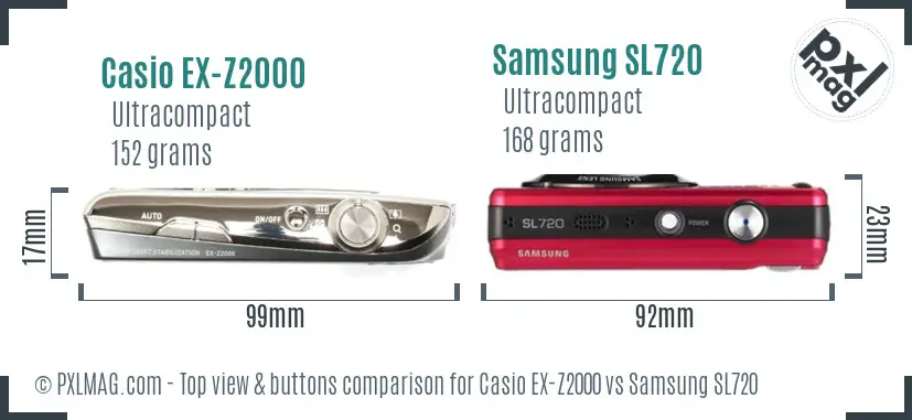 Casio EX-Z2000 vs Samsung SL720 top view buttons comparison