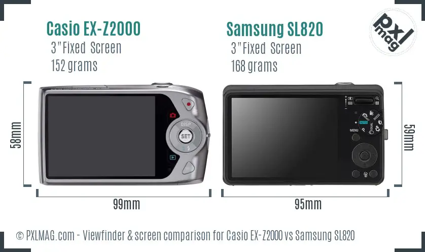 Casio EX-Z2000 vs Samsung SL820 Screen and Viewfinder comparison