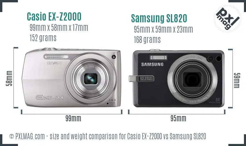 Casio EX-Z2000 vs Samsung SL820 size comparison