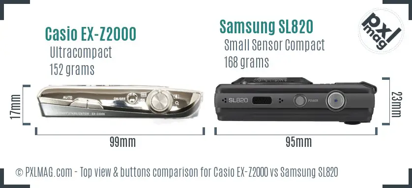 Casio EX-Z2000 vs Samsung SL820 top view buttons comparison