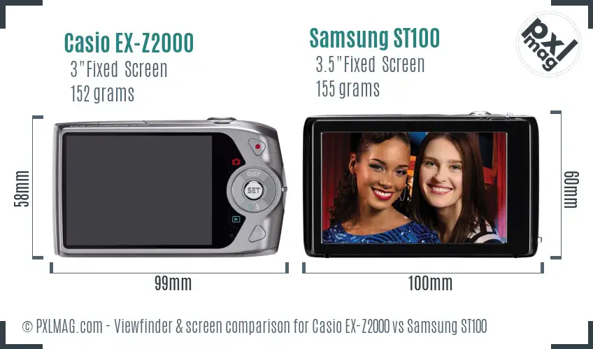 Casio EX-Z2000 vs Samsung ST100 Screen and Viewfinder comparison