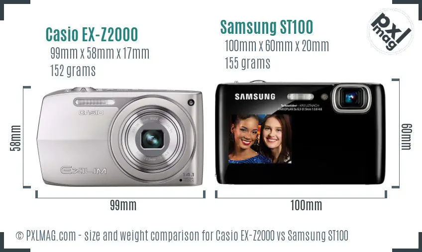 Casio EX-Z2000 vs Samsung ST100 size comparison