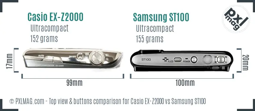 Casio EX-Z2000 vs Samsung ST100 top view buttons comparison