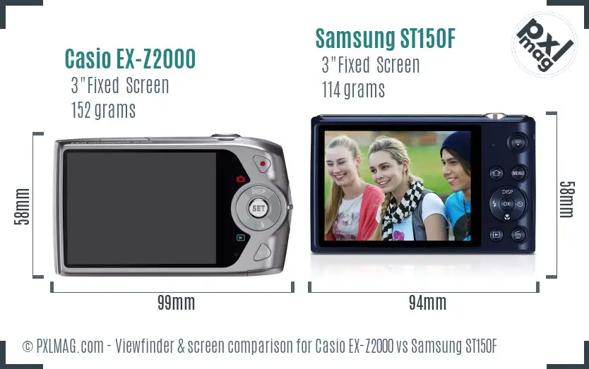 Casio EX-Z2000 vs Samsung ST150F Screen and Viewfinder comparison