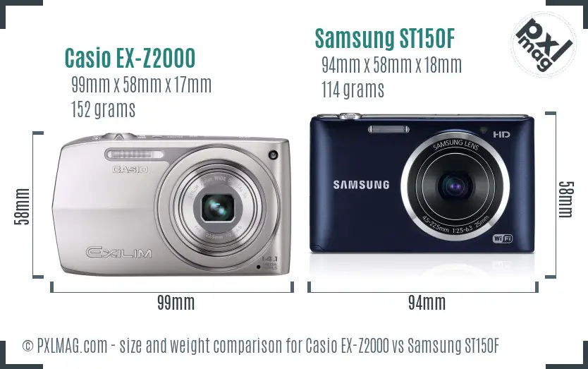 Casio EX-Z2000 vs Samsung ST150F size comparison