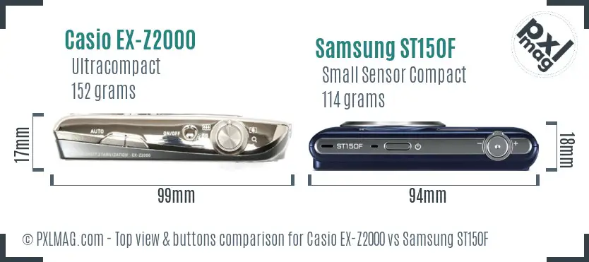 Casio EX-Z2000 vs Samsung ST150F top view buttons comparison