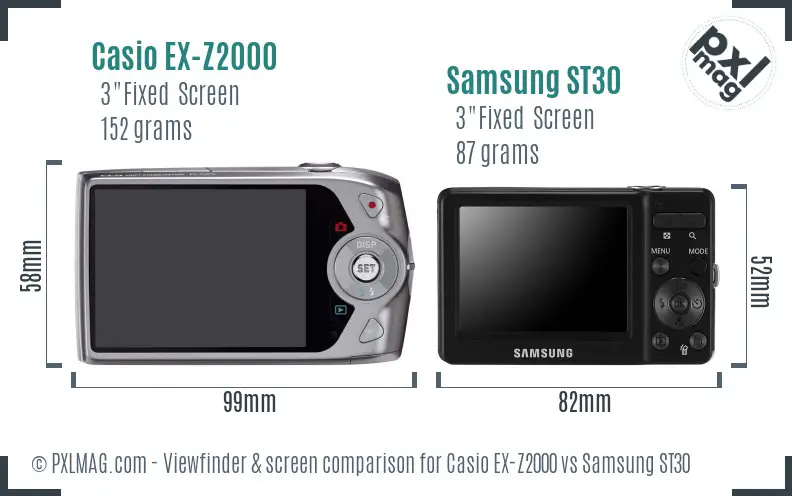 Casio EX-Z2000 vs Samsung ST30 Screen and Viewfinder comparison