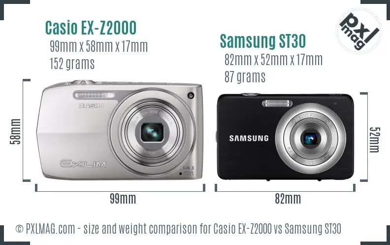 Casio EX-Z2000 vs Samsung ST30 size comparison
