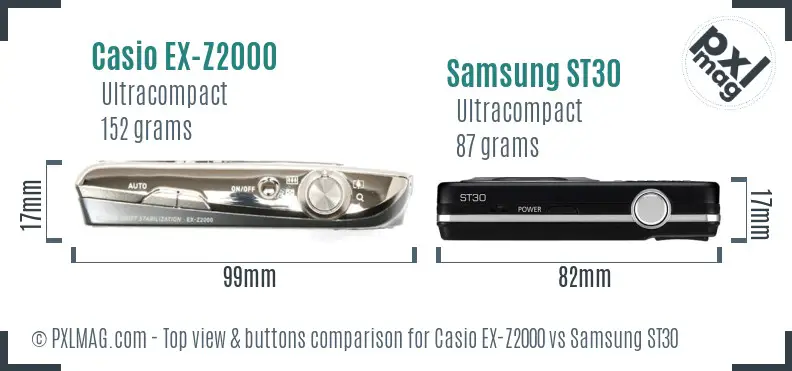 Casio EX-Z2000 vs Samsung ST30 top view buttons comparison