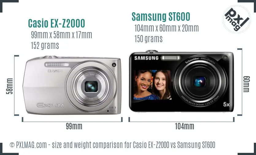 Casio EX-Z2000 vs Samsung ST600 size comparison