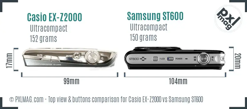 Casio EX-Z2000 vs Samsung ST600 top view buttons comparison