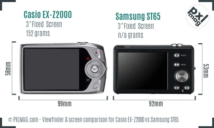 Casio EX-Z2000 vs Samsung ST65 Screen and Viewfinder comparison