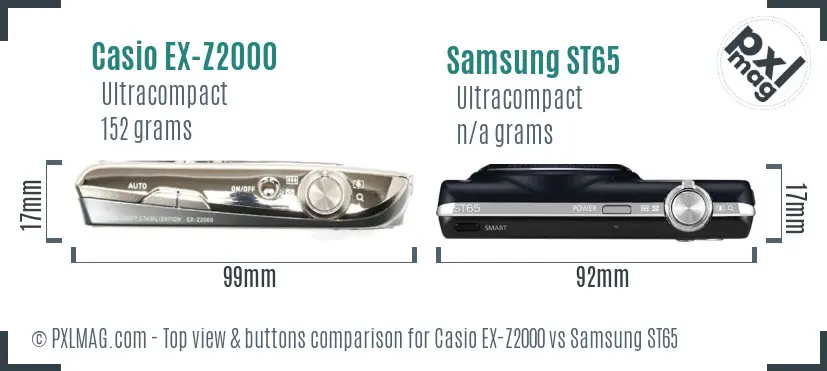 Casio EX-Z2000 vs Samsung ST65 top view buttons comparison