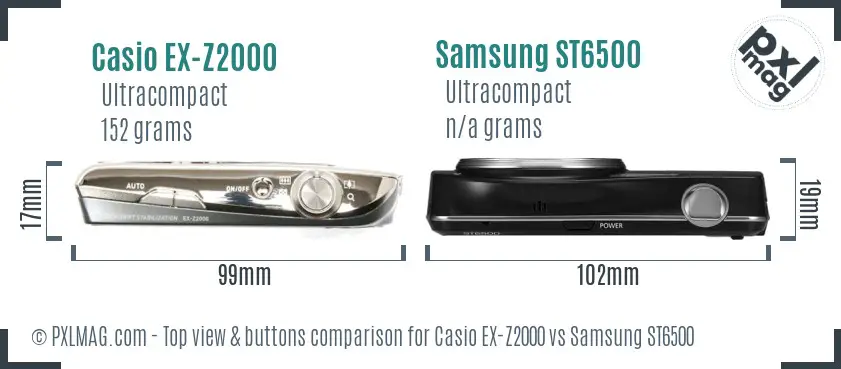 Casio EX-Z2000 vs Samsung ST6500 top view buttons comparison