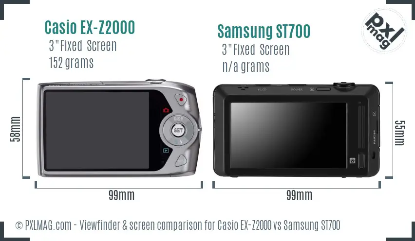 Casio EX-Z2000 vs Samsung ST700 Screen and Viewfinder comparison