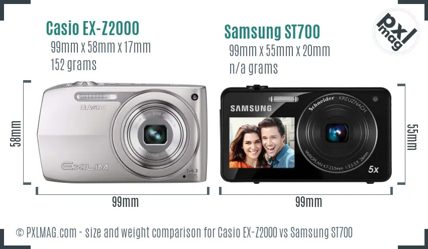 Casio EX-Z2000 vs Samsung ST700 size comparison