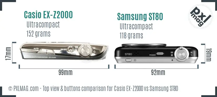 Casio EX-Z2000 vs Samsung ST80 top view buttons comparison