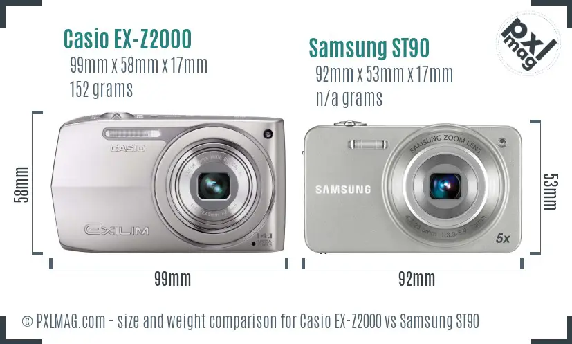 Casio EX-Z2000 vs Samsung ST90 size comparison