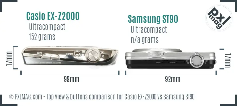 Casio EX-Z2000 vs Samsung ST90 top view buttons comparison