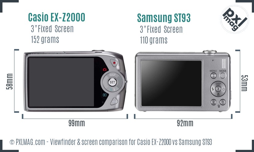 Casio EX-Z2000 vs Samsung ST93 Screen and Viewfinder comparison