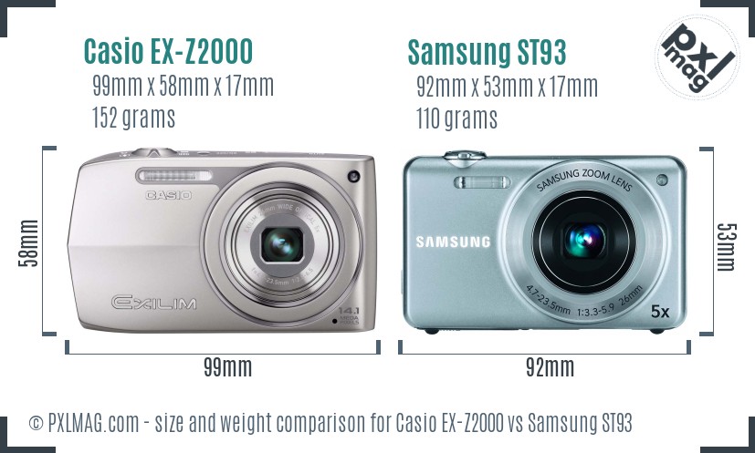 Casio EX-Z2000 vs Samsung ST93 size comparison